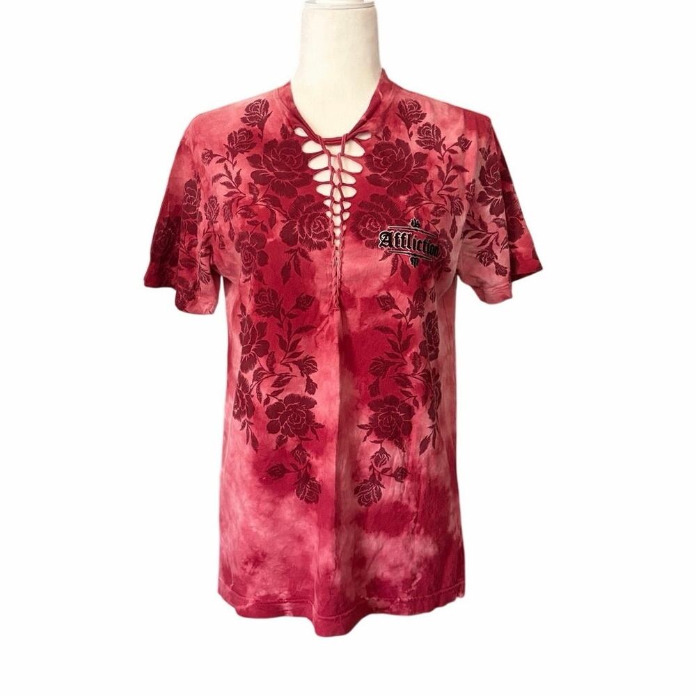 Affliction T-Shirt Braided Angel Wings Red Small